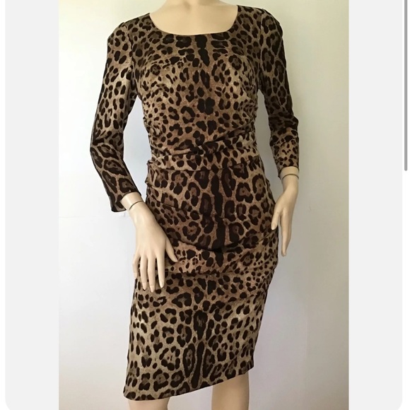 Dolce&Gabbana Leopard 3/4 Sleeve Ruched  Dress - Picture 4 of 10